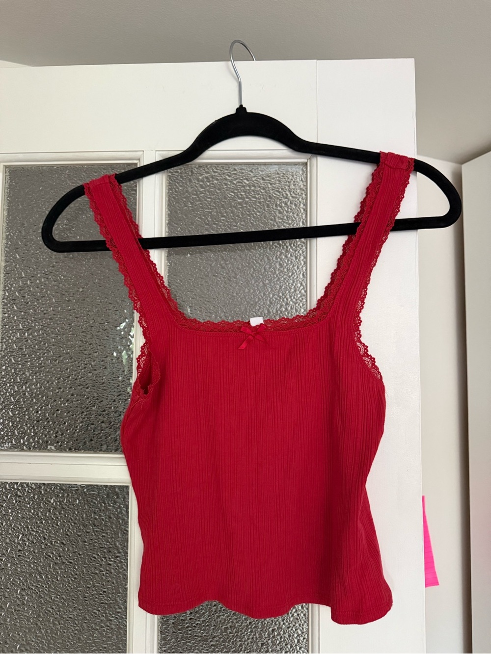 Bright Red Lace-Trim Ribbed Tank Top - Picture 2 of 6